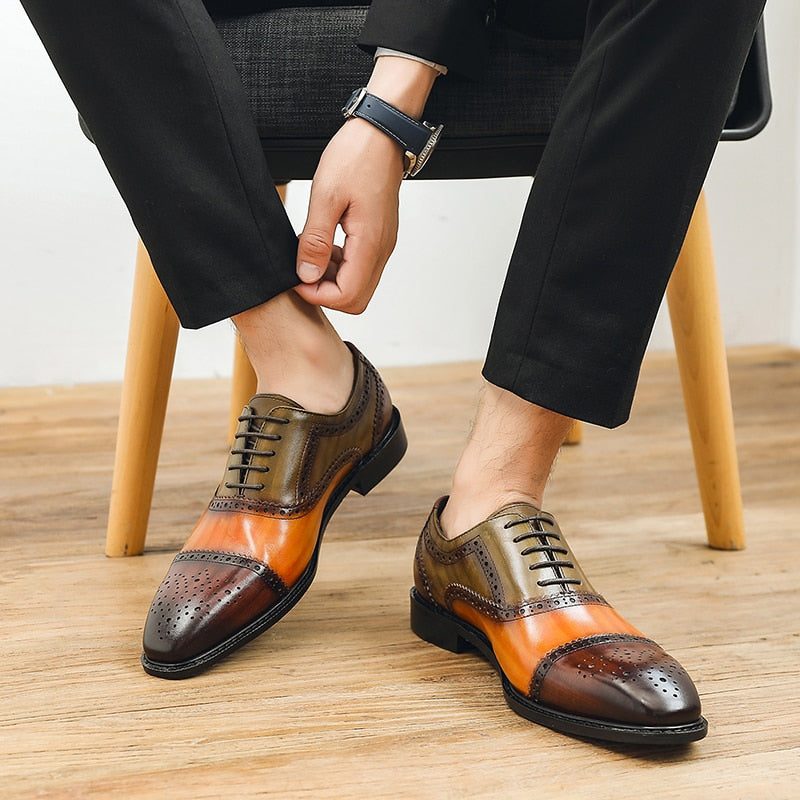 Formell Skor För Män Wingtip Läder Spets Oxfords - Orange