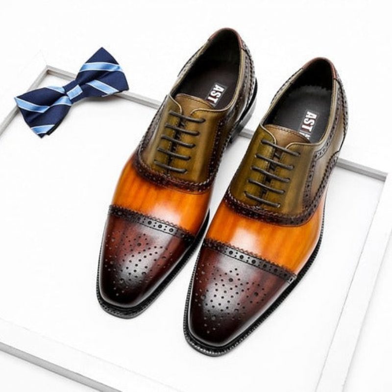 Formell Skor För Män Wingtip Läder Spets Oxfords - Orange