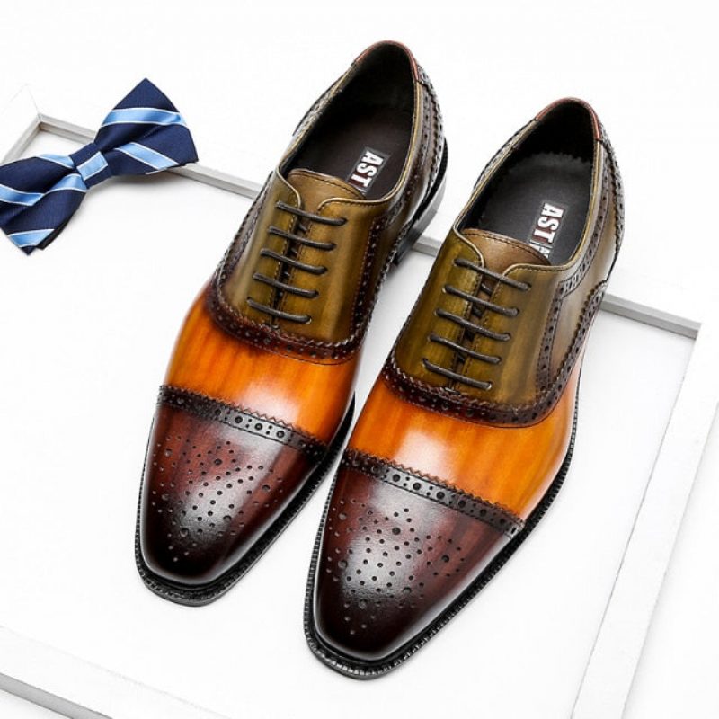 Formell Skor För Män Wingtip Läder Spets Oxfords - Orange