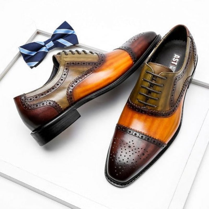 Formell Skor För Män Wingtip Läder Spets Oxfords - Orange