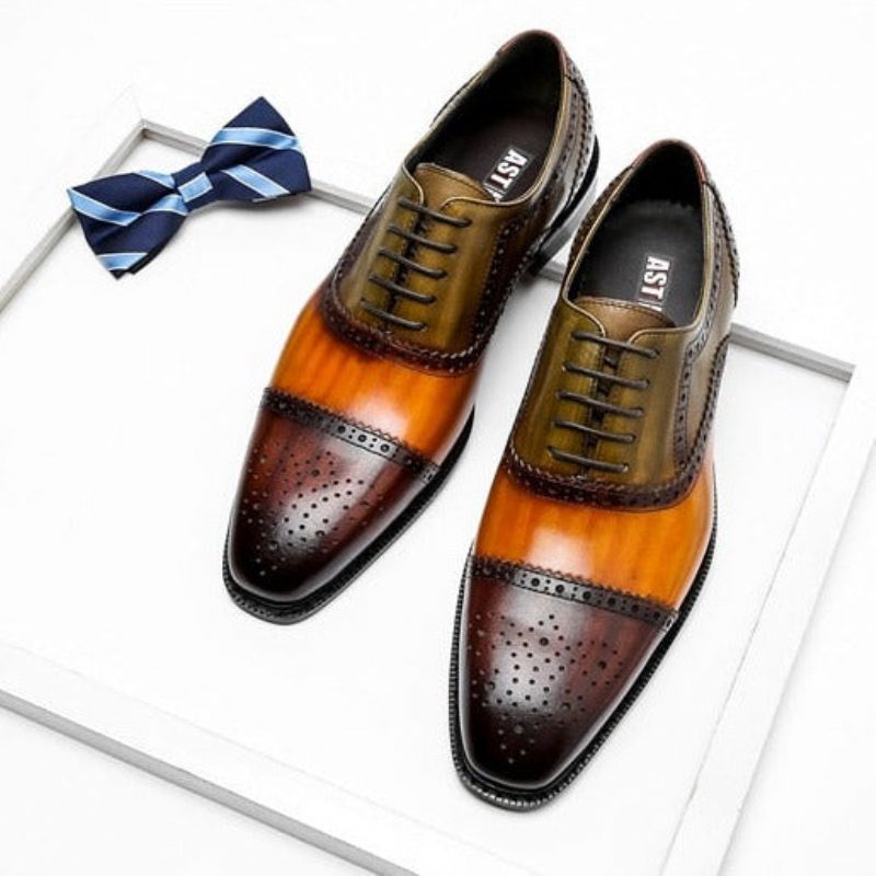 Formell Skor För Män Wingtip Läder Spets Oxfords - Orange