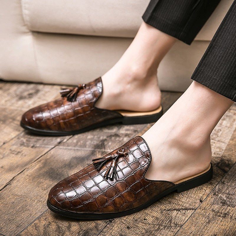 Formell Skor Herr Chic Bekväma Krokodilmönster Slip-on Mules - Kaffe