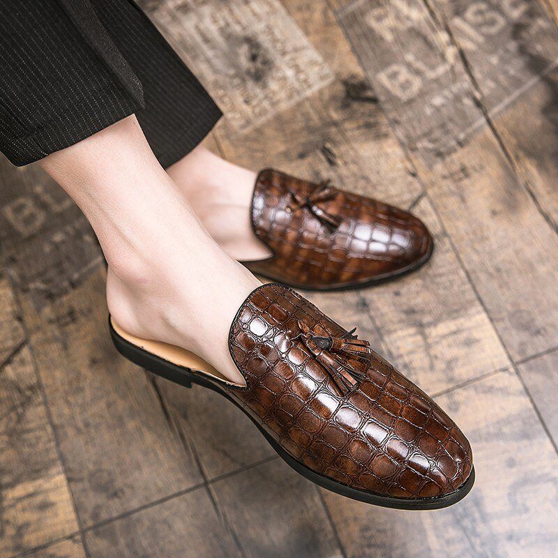 Formell Skor Herr Chic Bekväma Krokodilmönster Slip-on Mules - Kaffe