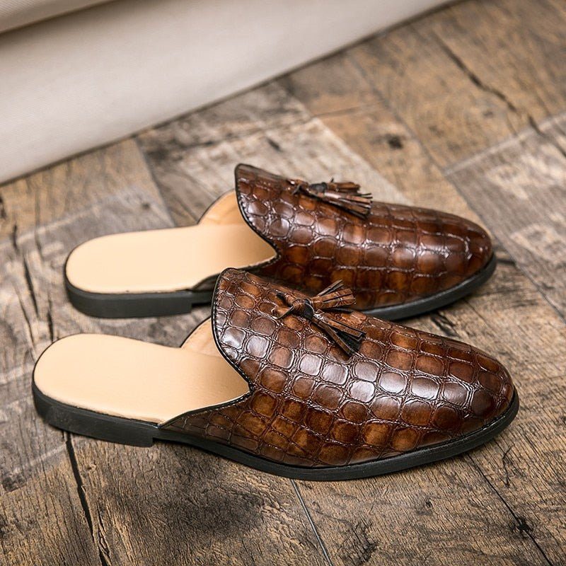 Formell Skor Herr Chic Bekväma Krokodilmönster Slip-on Mules - Kaffe