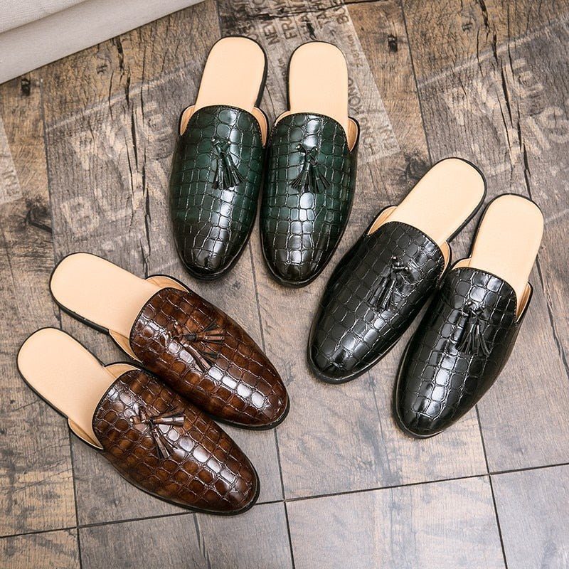 Formell Skor Herr Chic Bekväma Krokodilmönster Slip-on Mules - Kaffe