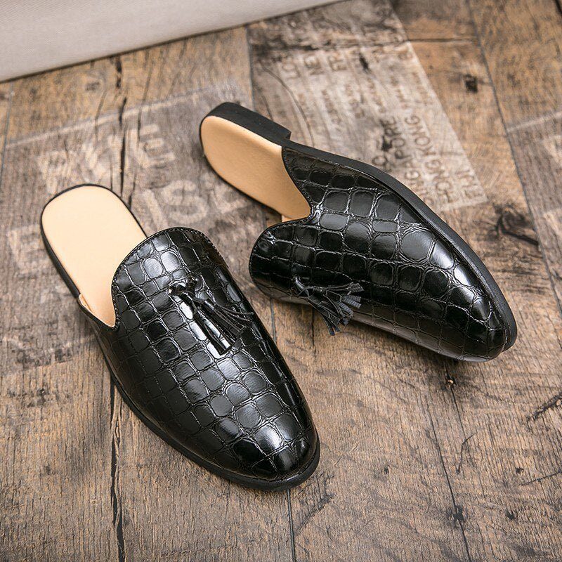 Formell Skor Herr Chic Bekväma Krokodilmönster Slip-on Mules - Svart