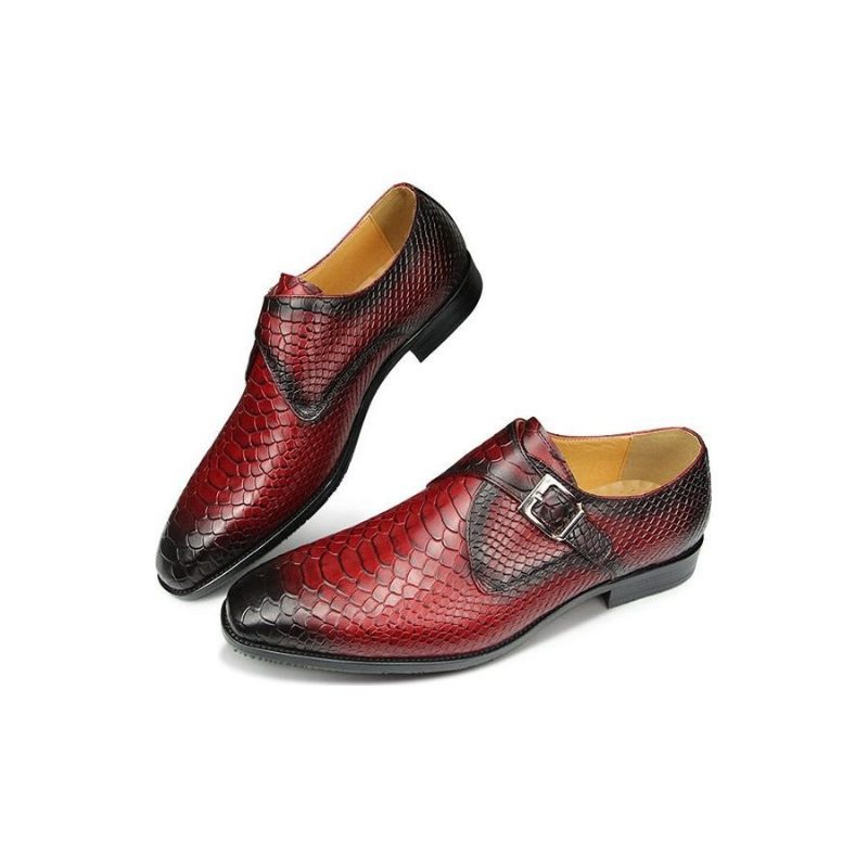 Formell Skor Herr Crocodile Textured Pointed Toe Monkstrap Klänning - Röd