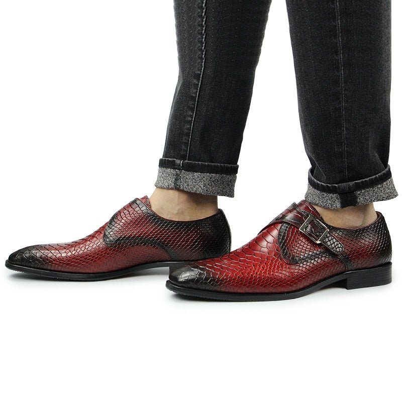 Formell Skor Herr Crocodile Textured Pointed Toe Monkstrap Klänning - Röd