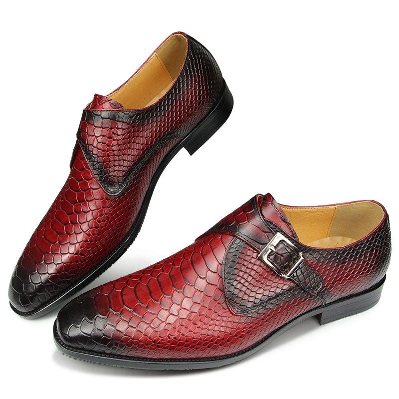 Formell Skor Herr Crocodile Textured Pointed Toe Monkstrap Klänning - Röd