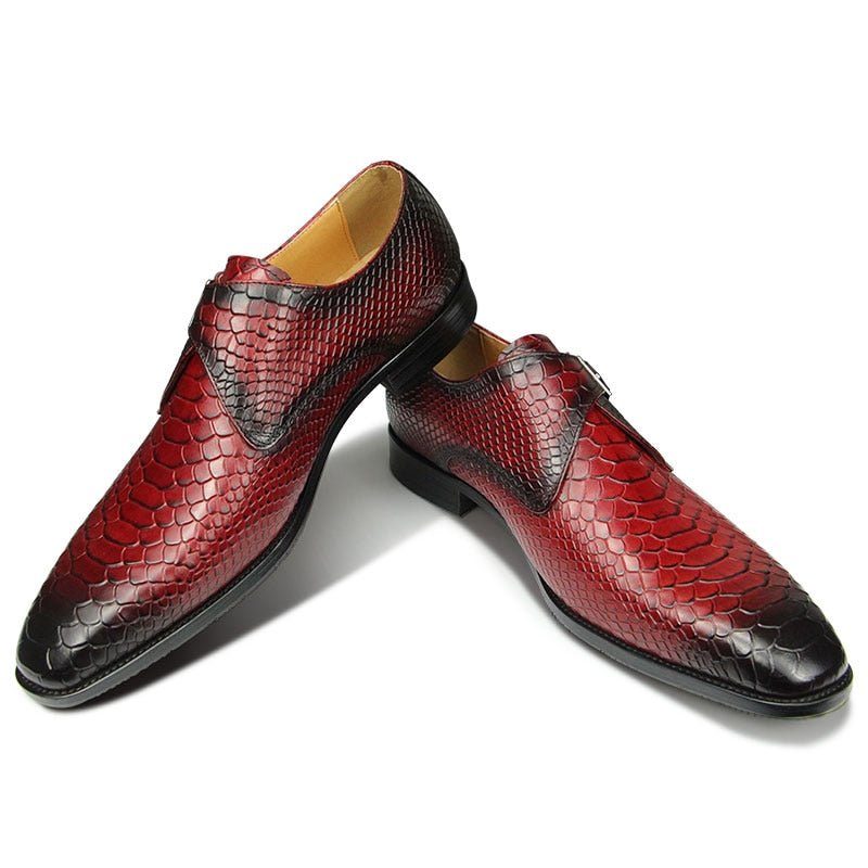 Formell Skor Herr Crocodile Textured Pointed Toe Monkstrap Klänning - Röd