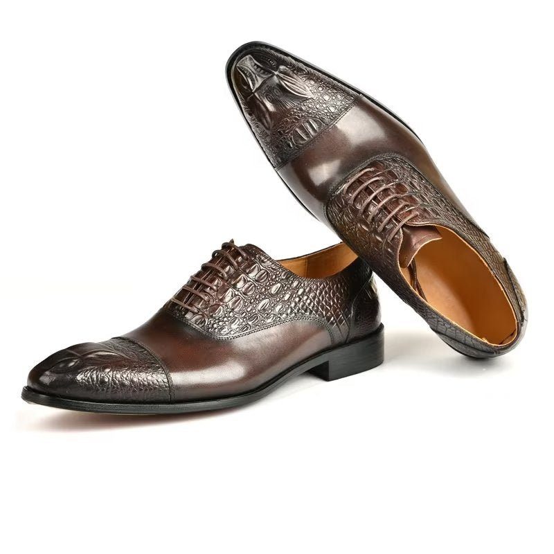 Formell Skor Herr Elegance Crocodile Texture Oxford Klänning - Kaffe