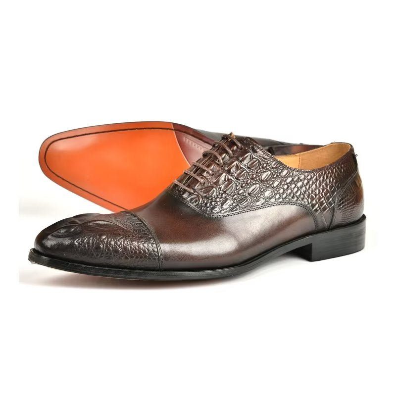 Formell Skor Herr Elegance Crocodile Texture Oxford Klänning - Kaffe