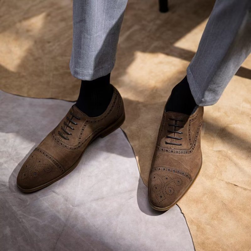 Formell Skor Herr Elegant Textur Snörningsklänning Brogues - Kaffe