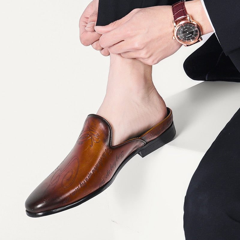 Formell Skor Herr Exotisk Textdesign Slip-on Tofflor - Kaffe