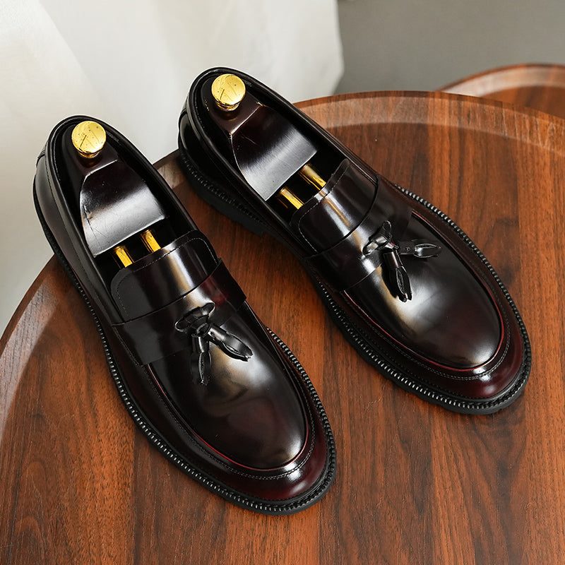 Formell Skor Herr Klassiska Slip-on Tofs Loafers - Vinröd