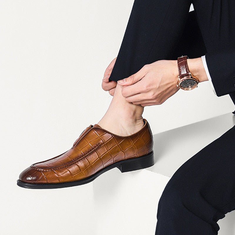 Formell Skor Herr Krokodilläder Elegance Slip-on Spetsig Klänning - Kaffe