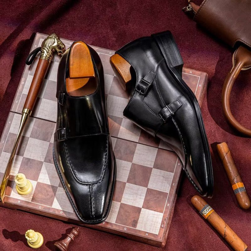 Formell Skor Herr Monkstrap Elegant Cow Leather Klänning - Svart