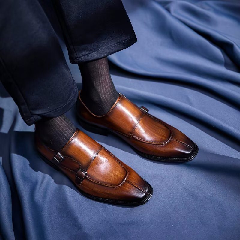 Formell Skor Herr Monkstrap Elegant Cow Leather Klänning - Kaffe