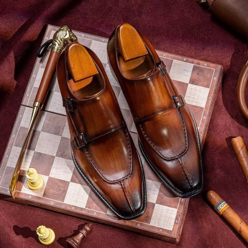 Formell Skor Herr Monkstrap Elegant Cow Leather Klänning - Kaffe