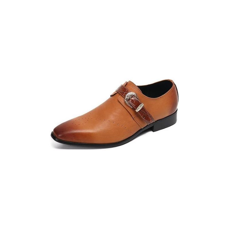 Formell Skor Herr Monkstraps Elegant Slip-ons Med Äkta Läder - Brun