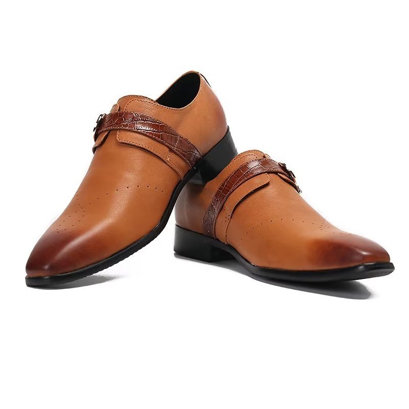 Formell Skor Herr Monkstraps Elegant Slip-ons Med Äkta Läder - Brun