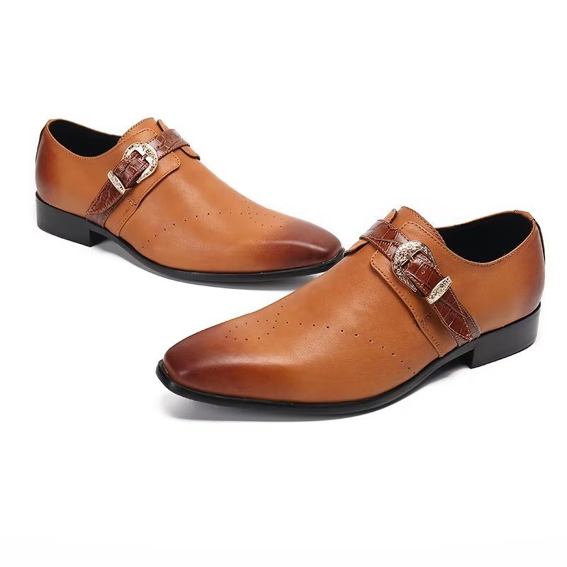 Formell Skor Herr Monkstraps Elegant Slip-ons Med Äkta Läder - Brun