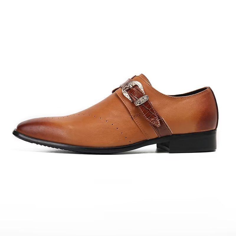 Formell Skor Herr Monkstraps Elegant Slip-ons Med Äkta Läder - Brun