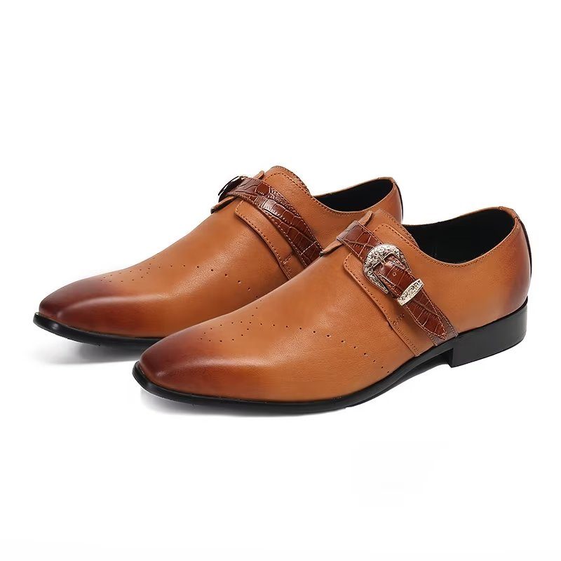 Formell Skor Herr Monkstraps Elegant Slip-ons Med Äkta Läder - Brun