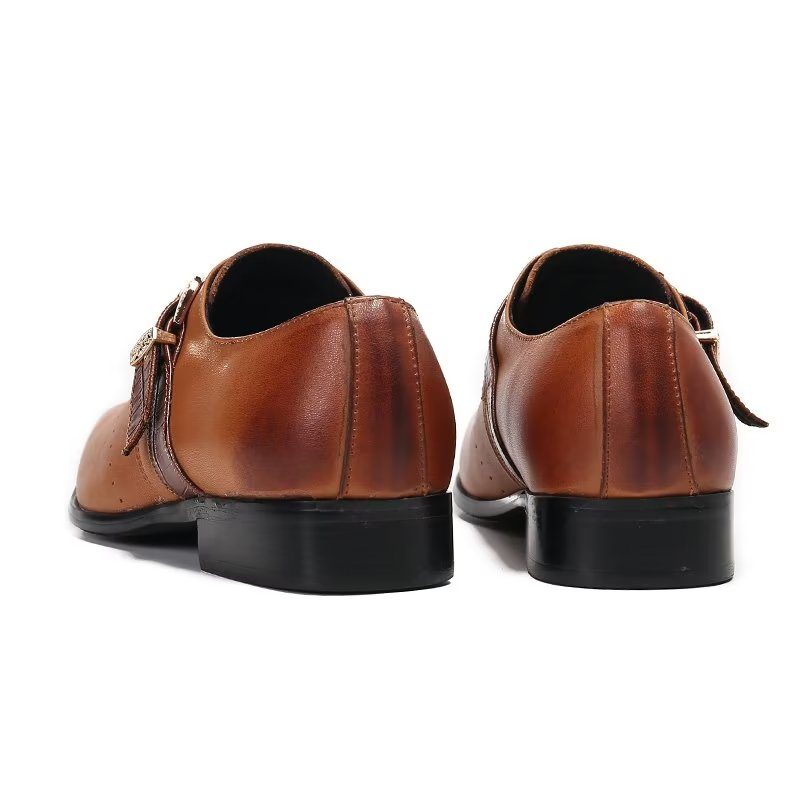 Formell Skor Herr Monkstraps Elegant Slip-ons Med Äkta Läder - Brun