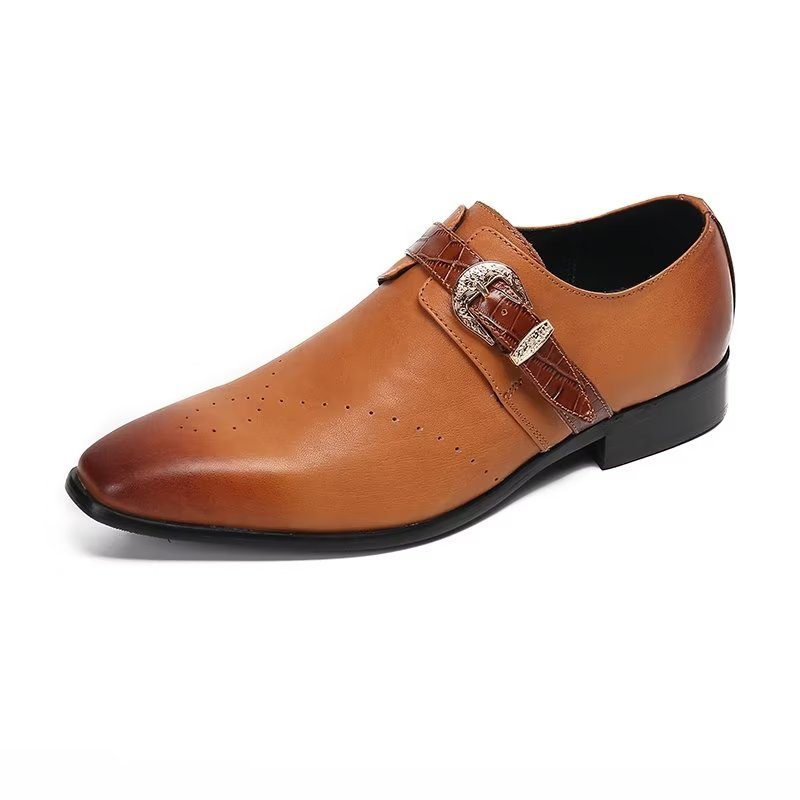 Formell Skor Herr Monkstraps Elegant Slip-ons Med Äkta Läder - Brun