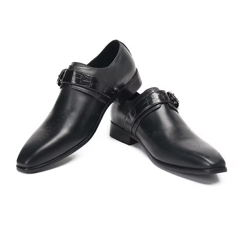 Formell Skor Herr Monkstraps Elegant Slip-ons Med Äkta Läder - Svart