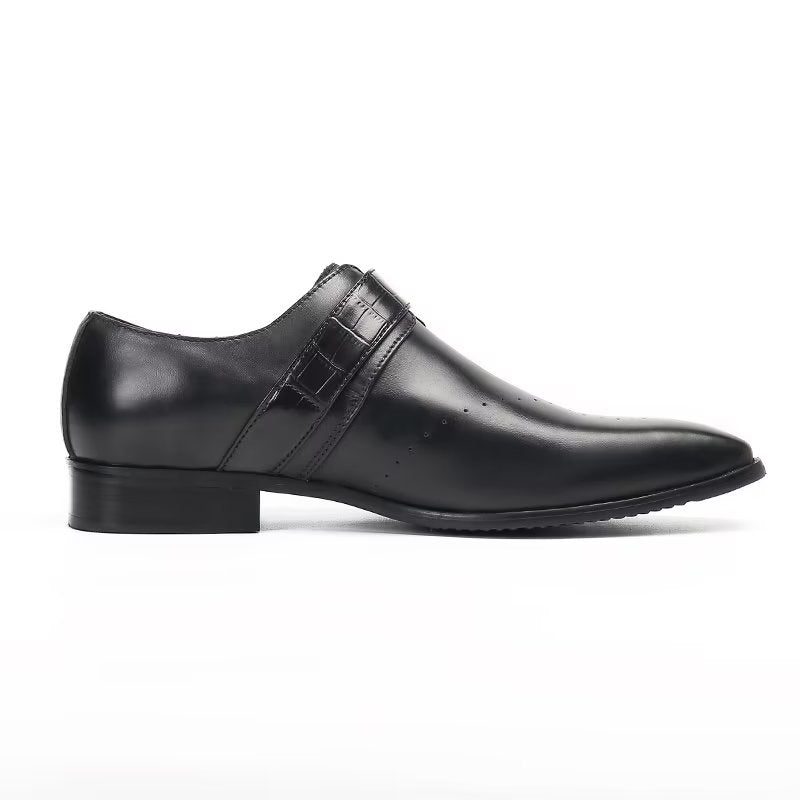 Formell Skor Herr Monkstraps Elegant Slip-ons Med Äkta Läder - Svart