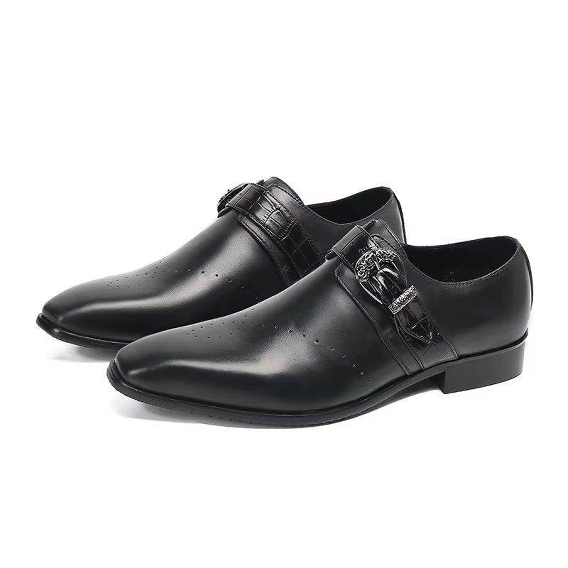 Formell Skor Herr Monkstraps Elegant Slip-ons Med Äkta Läder - Svart