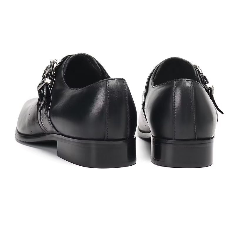 Formell Skor Herr Monkstraps Elegant Slip-ons Med Äkta Läder - Svart