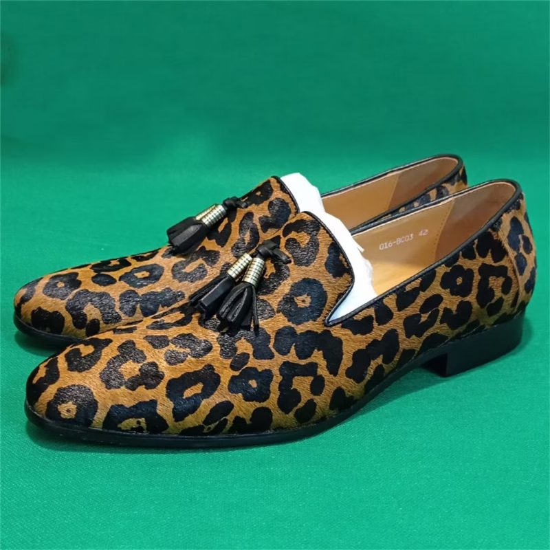 Formell Skor Herr Prestige Loafers Med Spetsad Tå I Äkta Läder - Leopard