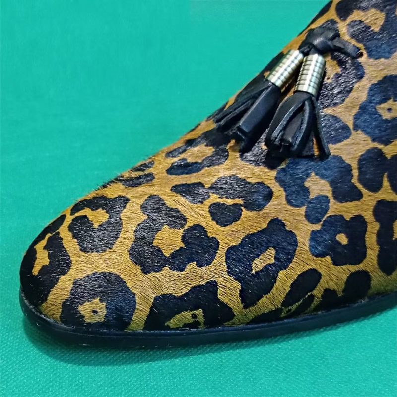 Formell Skor Herr Prestige Loafers Med Spetsad Tå I Äkta Läder - Leopard