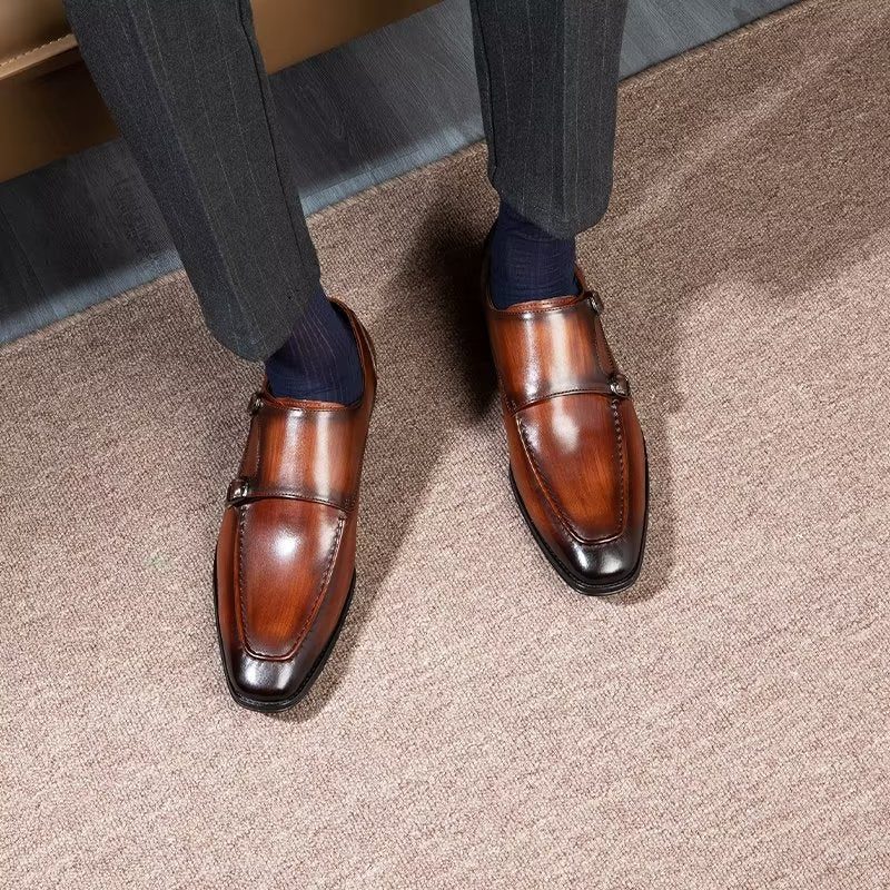 Formell Skor Herr Raffinerat Koläder Slip-on Monkstraps - Kaffe