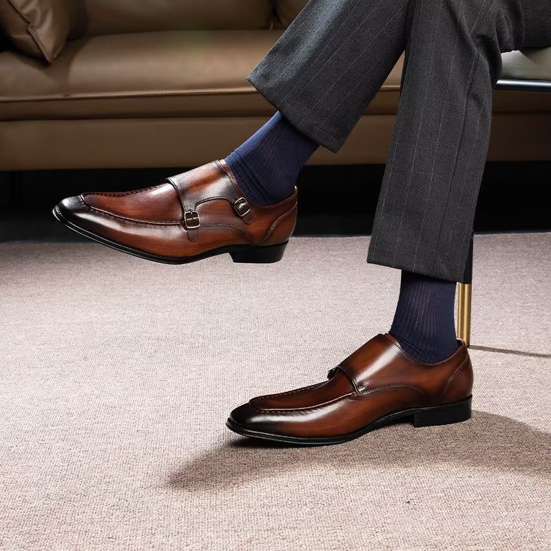 Formell Skor Herr Raffinerat Koläder Slip-on Monkstraps - Kaffe