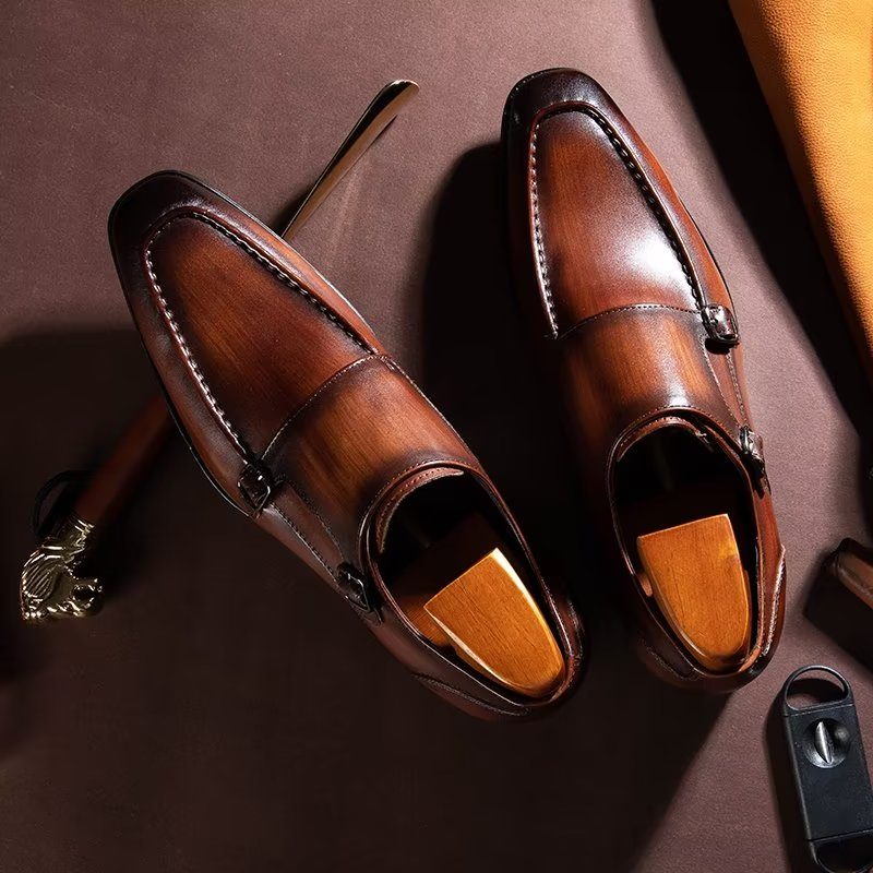 Formell Skor Herr Raffinerat Koläder Slip-on Monkstraps - Kaffe