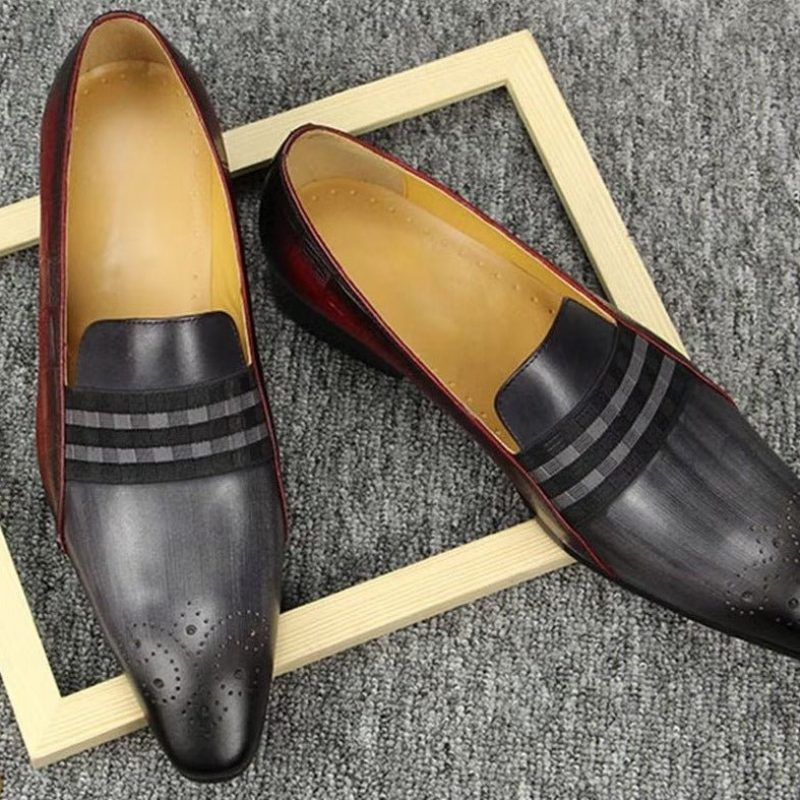 Formella Mäns Skor I Äkta Läder Elegant Kohud Gentleman Loafers - Grå