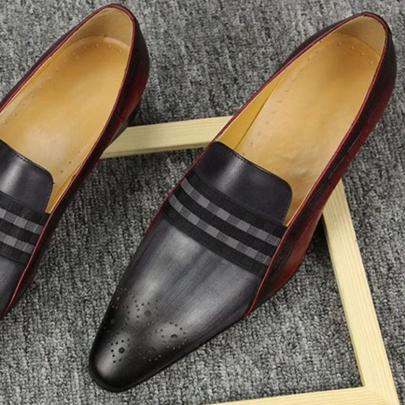 Formella Mäns Skor I Äkta Läder Elegant Kohud Gentleman Loafers - Grå