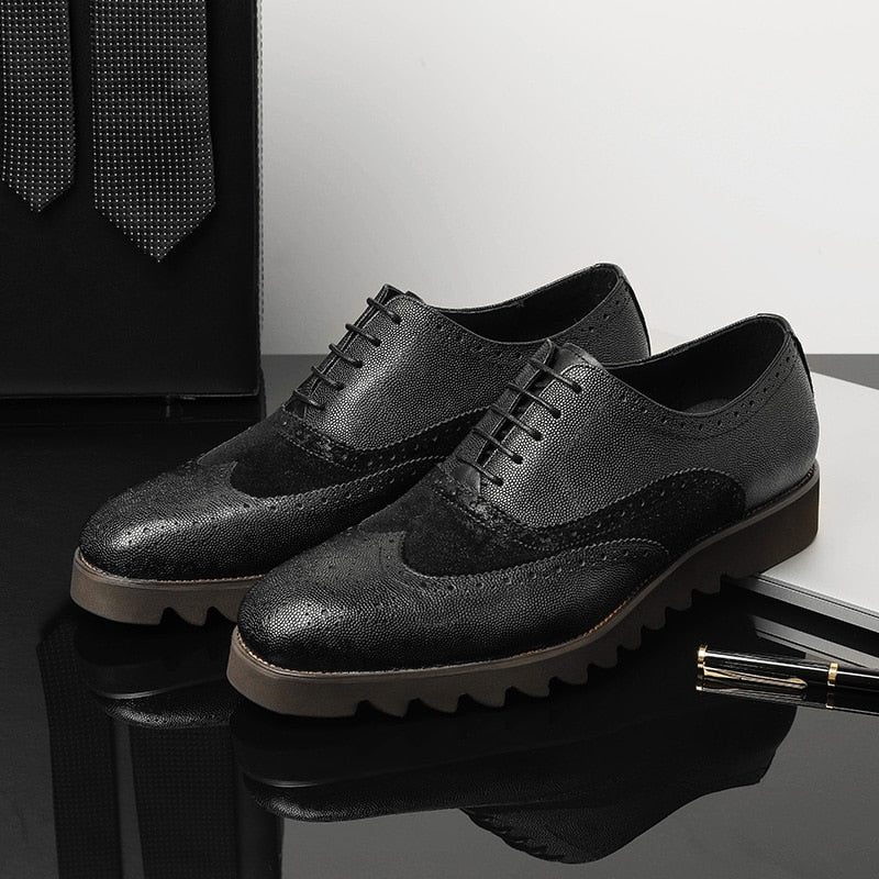 Formella Skor För Män Alligator Luxury Wingtip Brogue Fritidsskor - Svart