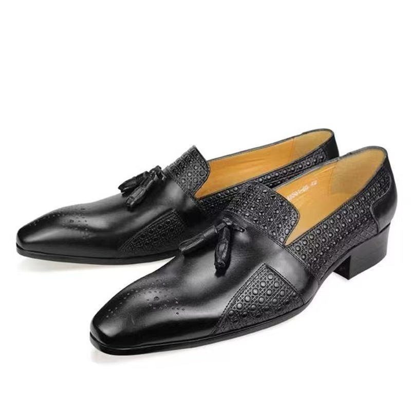 Formella Skor För Män Läder Brogue Oxford Wedding Loafers - Svart