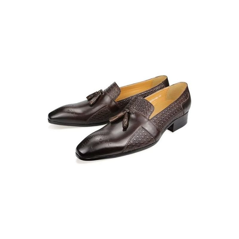 Formella Skor För Män Läder Brogue Oxford Wedding Loafers - Kaffe