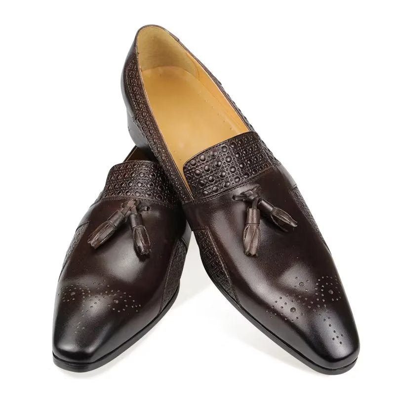 Formella Skor För Män Läder Brogue Oxford Wedding Loafers - Kaffe