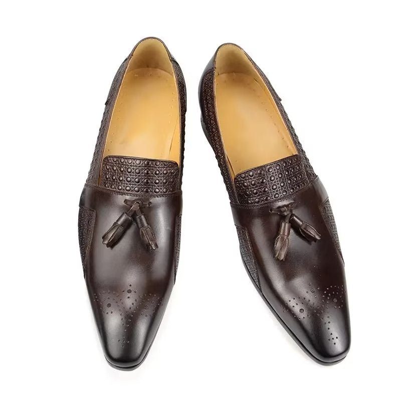 Formella Skor För Män Läder Brogue Oxford Wedding Loafers - Kaffe