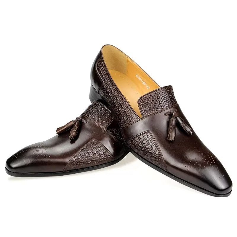 Formella Skor För Män Läder Brogue Oxford Wedding Loafers - Kaffe