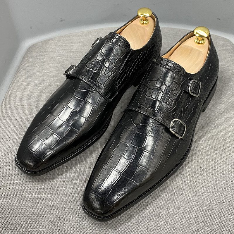 Formella Skor För Män Lyxiga Crocstride Square Toe Monk Strap Klänning - Svart