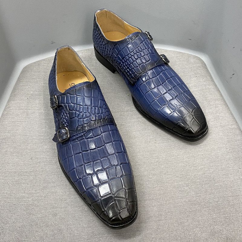 Formella Skor För Män Lyxiga Crocstride Square Toe Monk Strap Klänning - Blå