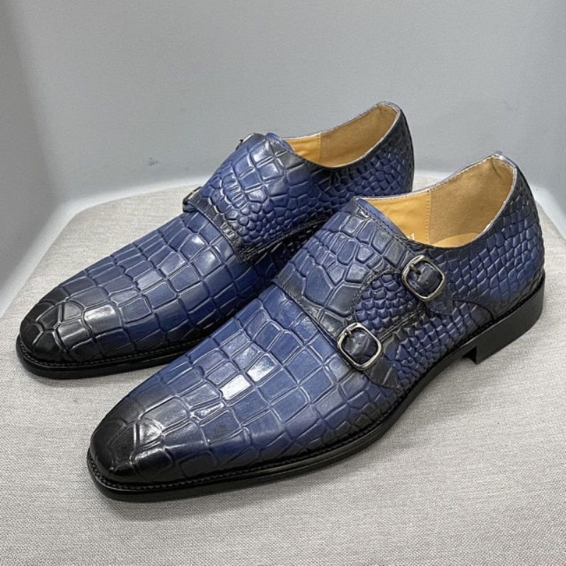 Formella Skor För Män Lyxiga Crocstride Square Toe Monk Strap Klänning - Blå